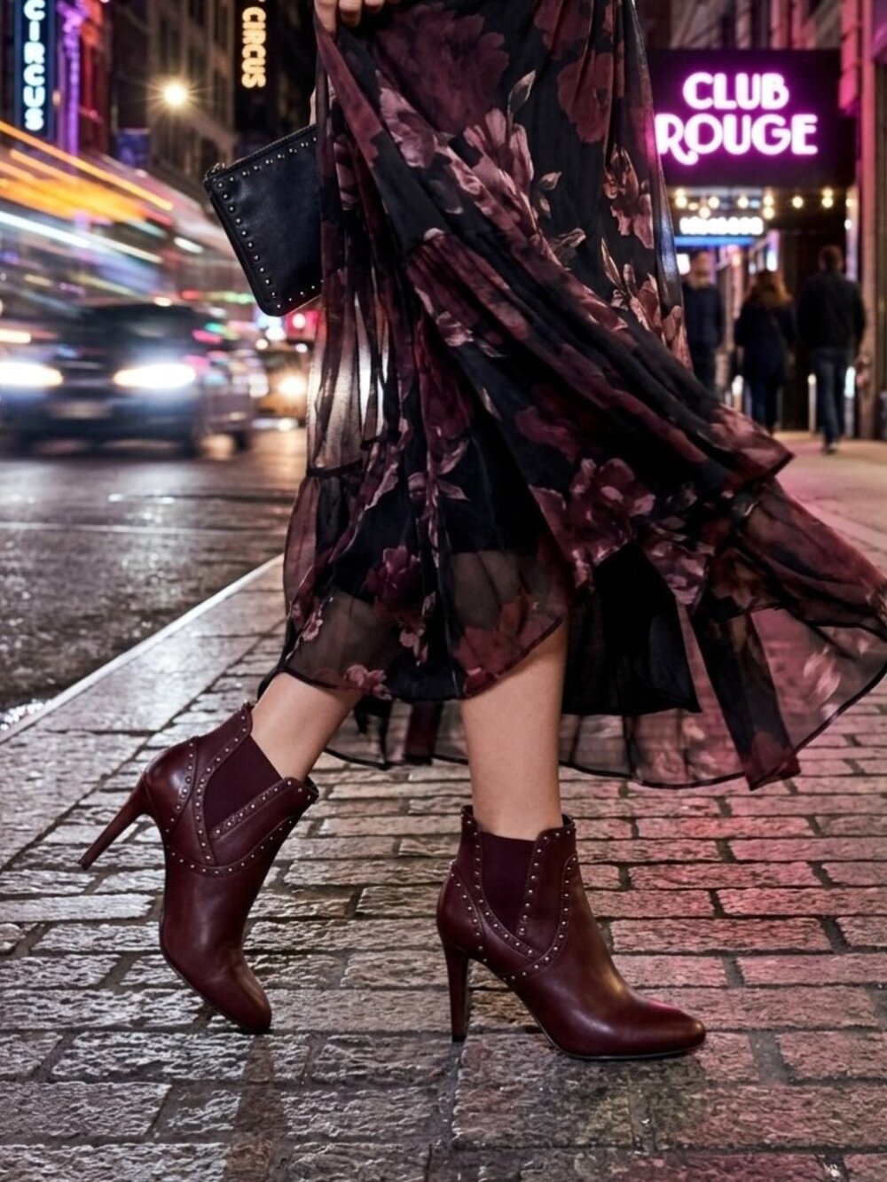Vince Camuto Slip‑On Leather Studded Booties – Brown